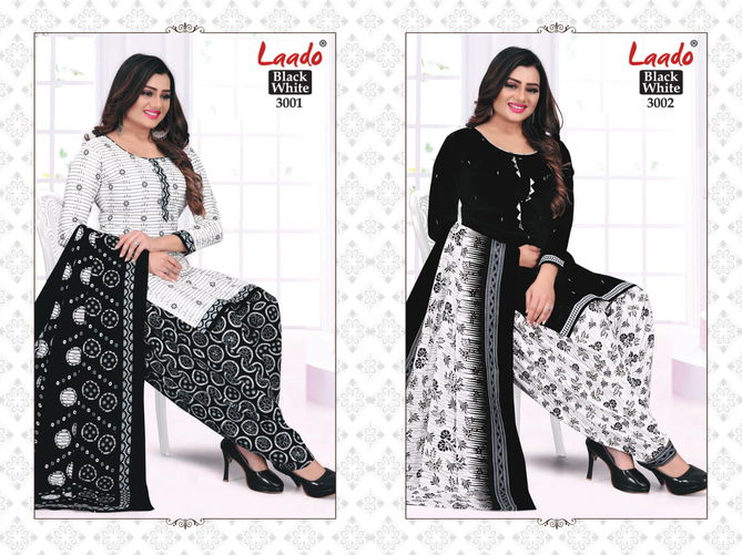 Laado Black And White 3 Cotton Casual Daily Wear Printed Drees Material Collection